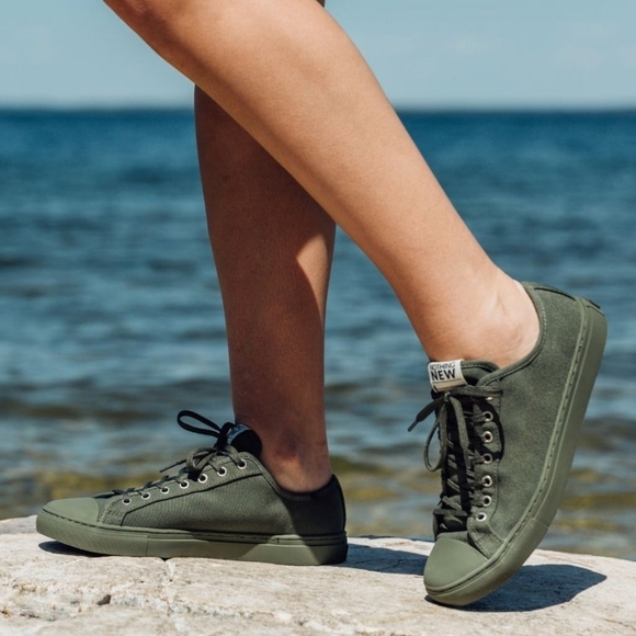 Nothing New Olive Green Canvas Classic Low Top Sneakers - Picture 3 of 14